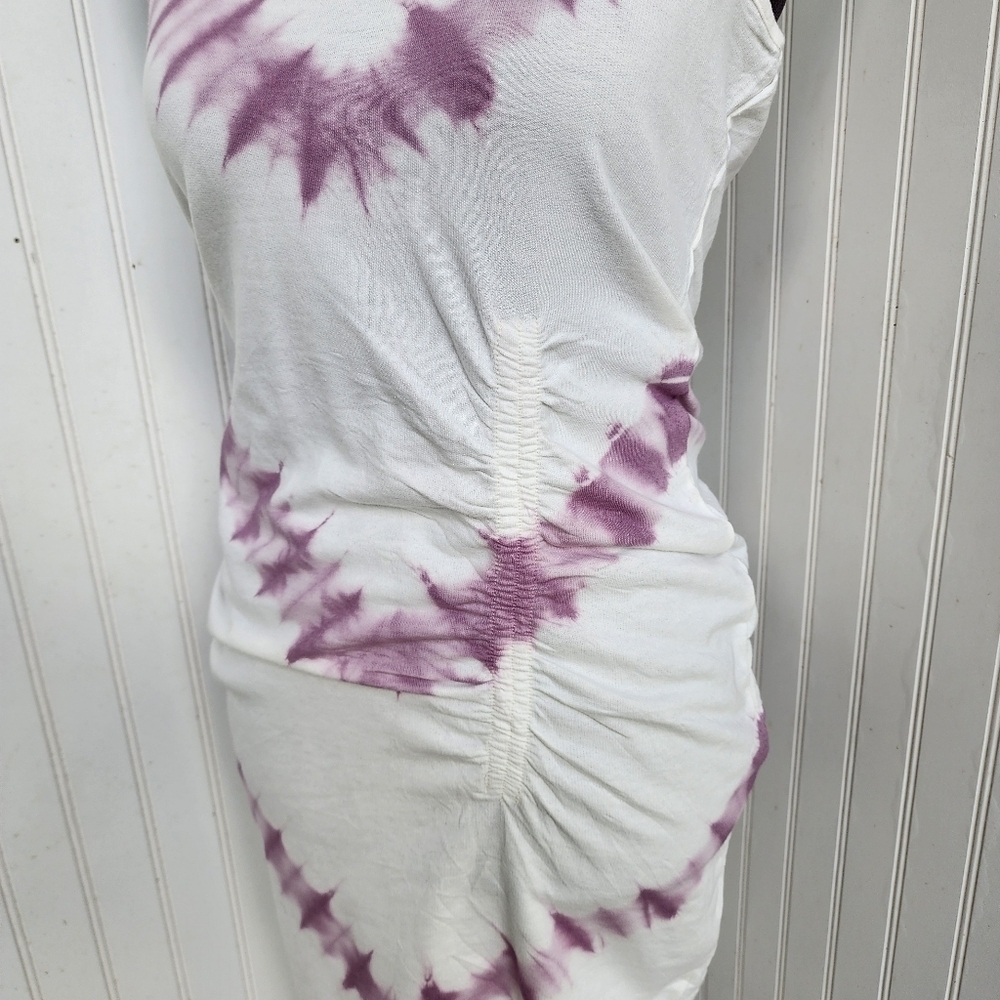 VENUS Women's Tie Dye Ruched Lounge Dress White & Purple Cotton Blend XS - Picture 3 of 16